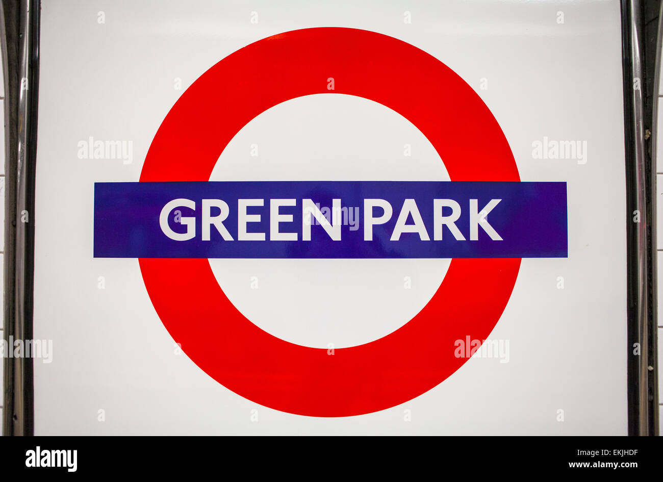LONDON, UK - APRIL 7TH 2015: A sign for Green Park Underground station in London on 7th April 2014. Stock Photo