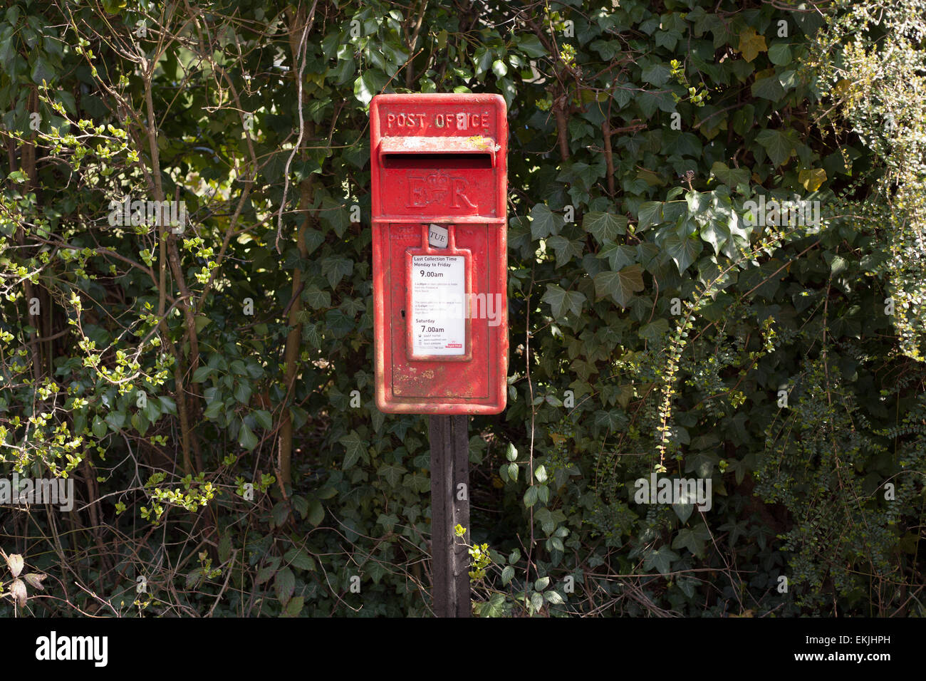 A post box in an English country lane. Stock Photo