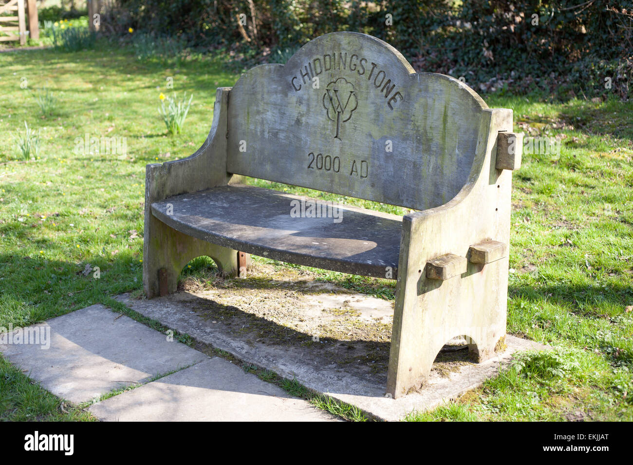 The wooden bench Chiddingstone, Kent, England. Stock Photo