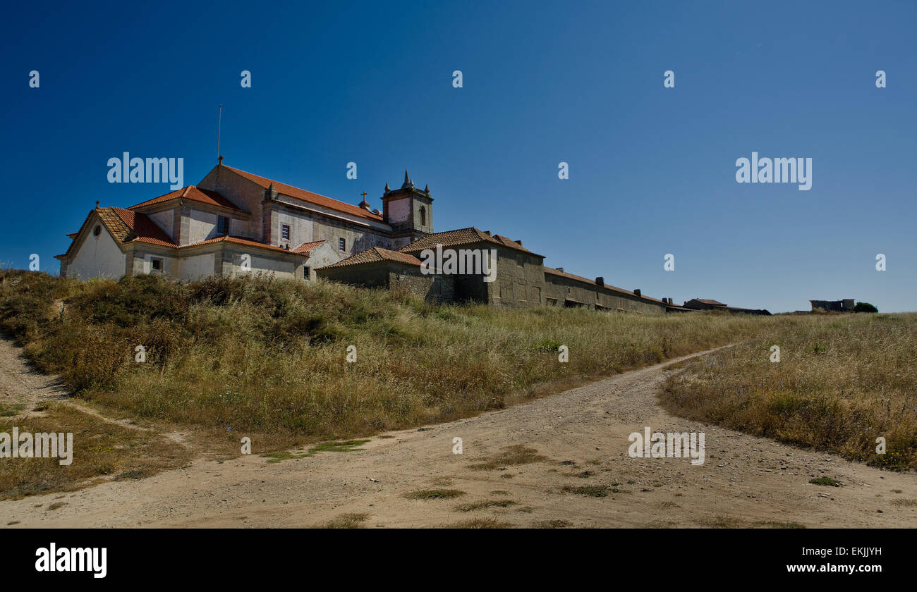 Cape Espichel old temple place of worship for hundreds of years now in ruins. View of the temple from the seaside Stock Photo