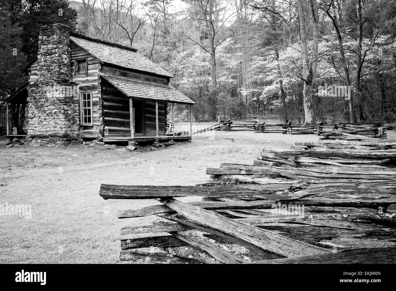 The John Oliver Cabin located in the Great Smoky Mountains National Park. Stock Photo