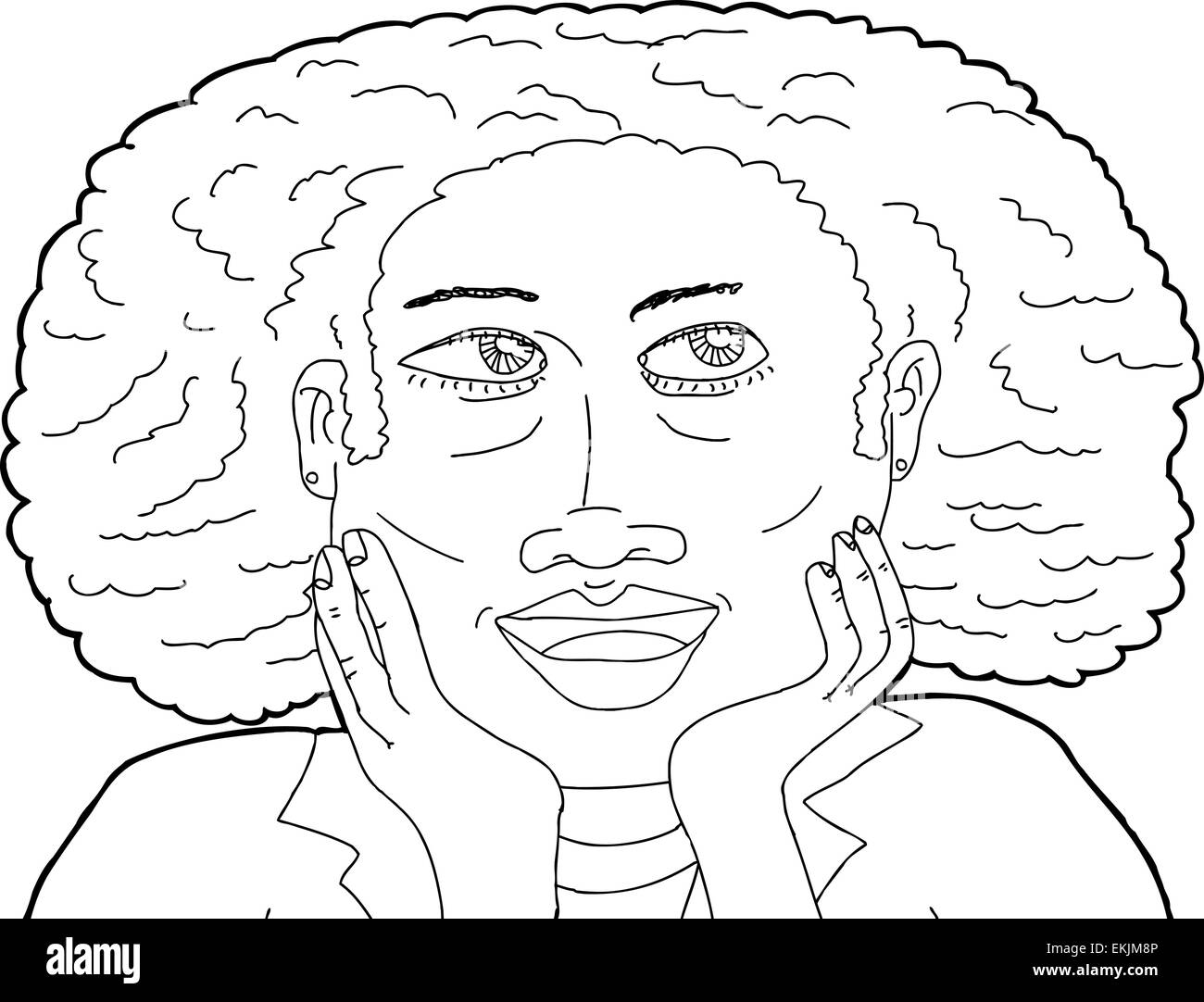 Happy white female curly Black and White Stock Photos & Images - Alamy