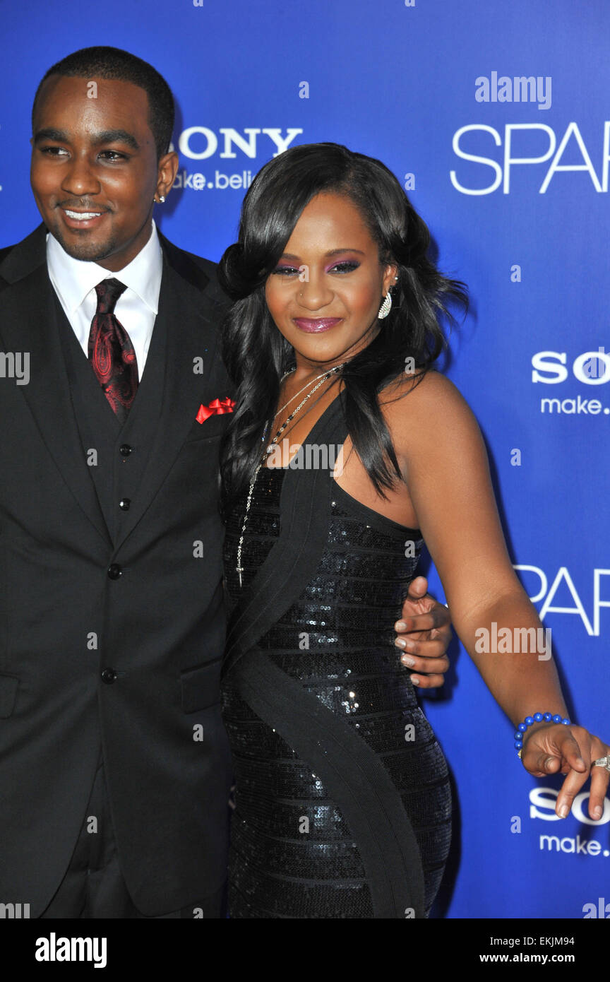 LOS ANGELES, CA - AUGUST 16, 2012: Bobbi Kristina Brown (daughter of the late Whitney Houston) & Nick Gordon at the premiere 'Sparkle' at Grauman's Chinese Theatre, Hollywood. Stock Photo