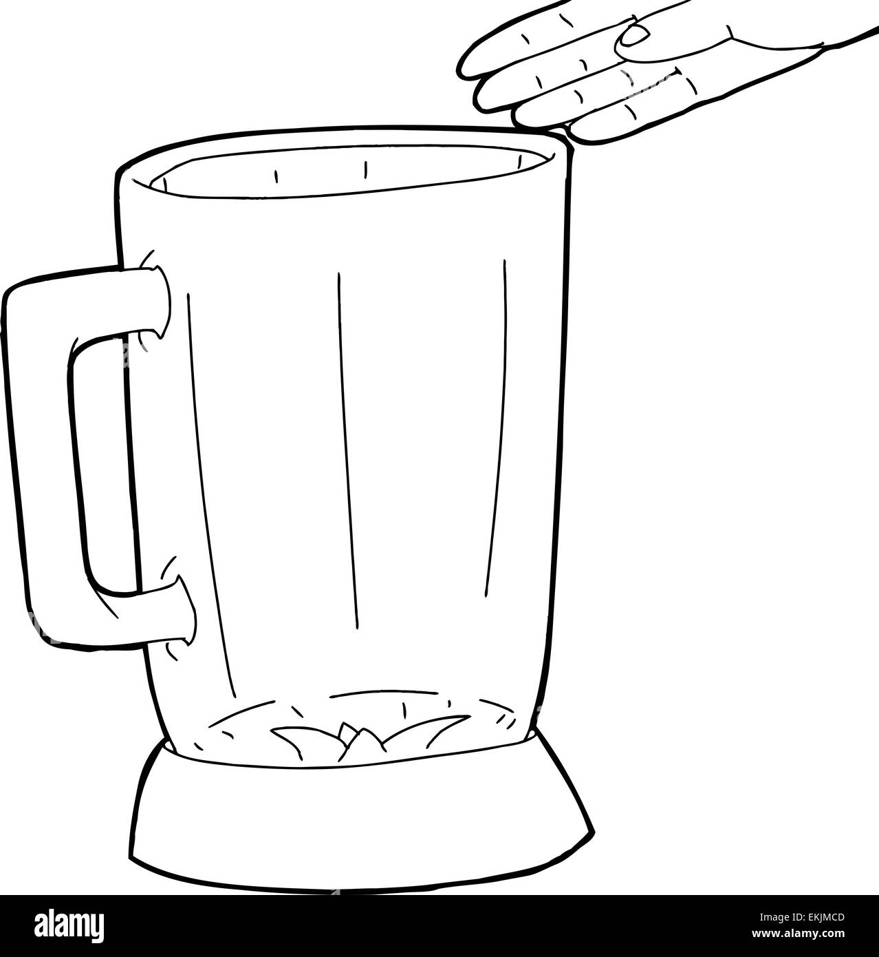 Hand drawn hand over empty blender outline Stock Photo