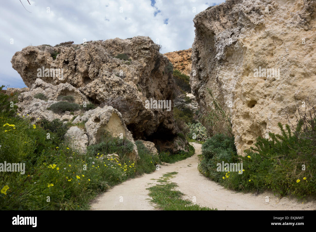 Rocky shores, coastline of Malta, an island in the middle of the Mediterranean Sea. Stock Photo