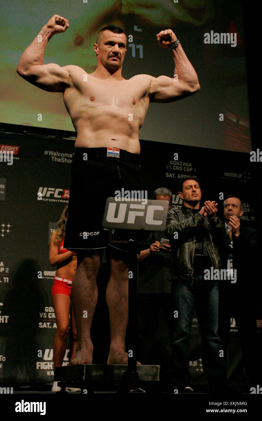 Kraków, Poland. 10th April, 2015. Mirko Cro Cop Weighs in at 232 LBS before thier fight with Gabriel Gonzaga ahead of UFC Fight Night: GONZAGA VS. CRO COP 2 at TAURON Arena Weighs in at before thier fight with ahead of UFC Fight Night: GONZAGA VS. CRO COP 2 at TAURON Arena Credit:  Dan Cooke/Alamy Live News Stock Photo