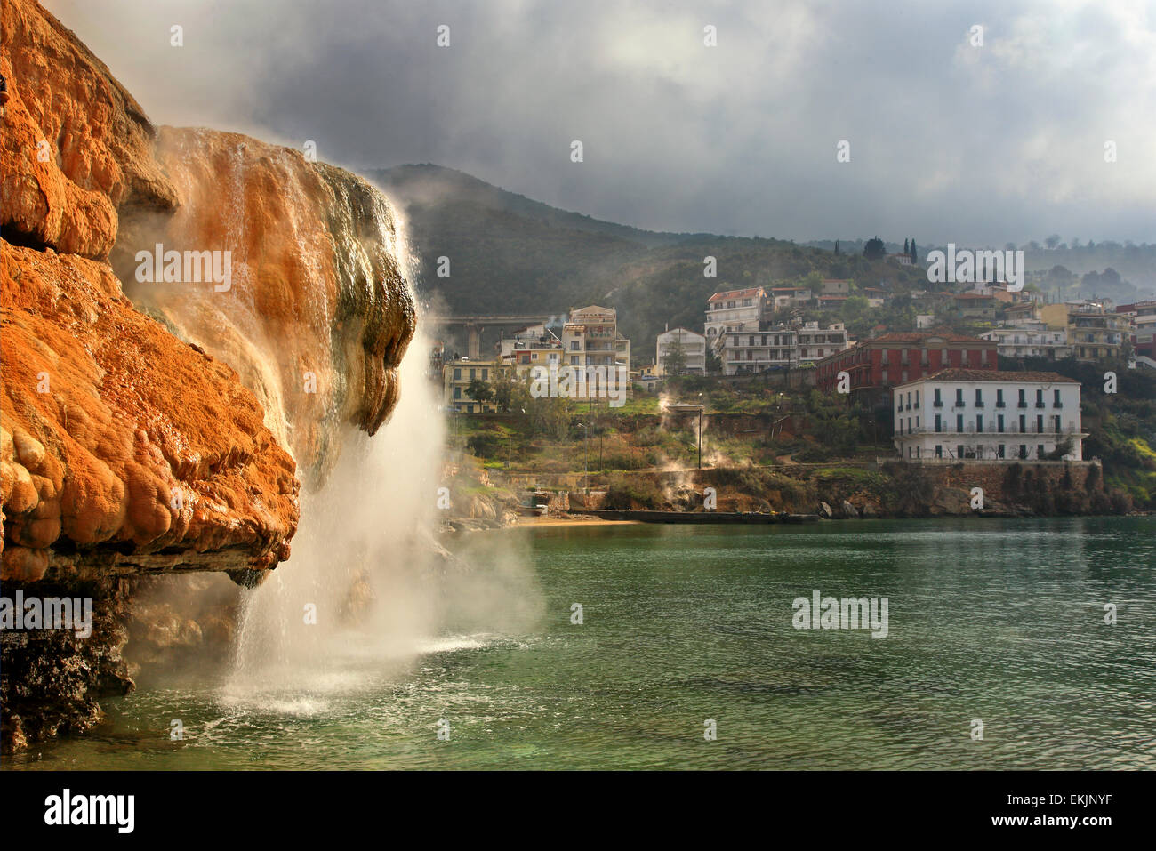 Hot springs at Edipsos ('Aidipsos') town, North Evia ('Euboea') island, Greece. Stock Photo
