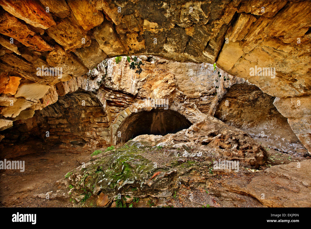 The 'Cave of Syllas' ancient (Roman) bath  at Edipsos ('Aidipsos') town, North Evia ('Euboea') island, Greece. Stock Photo