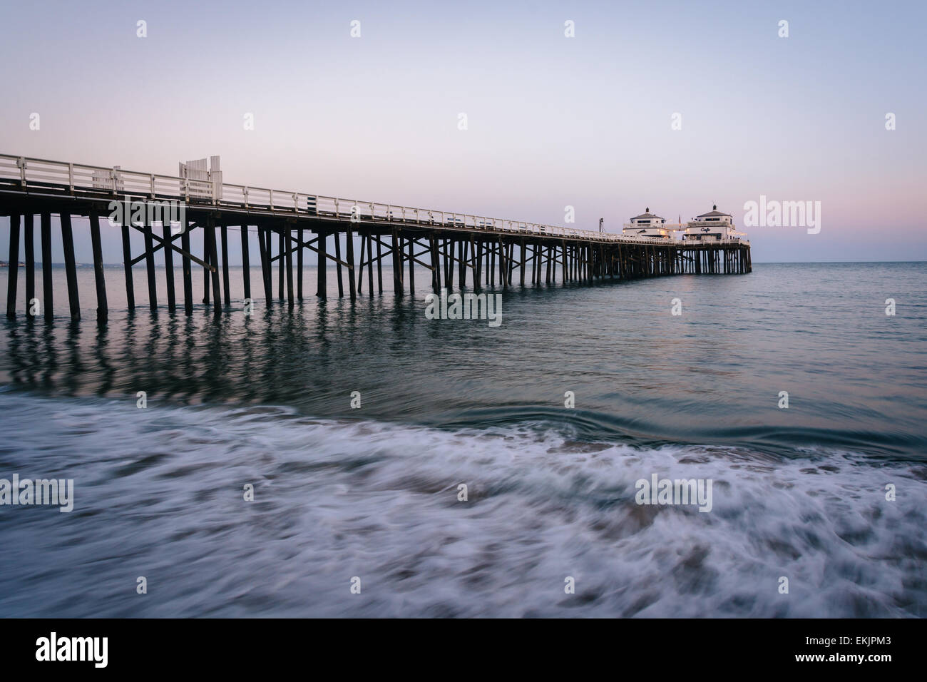 The Malibu Pier at twilight, in Malibu, California. Stock Photo