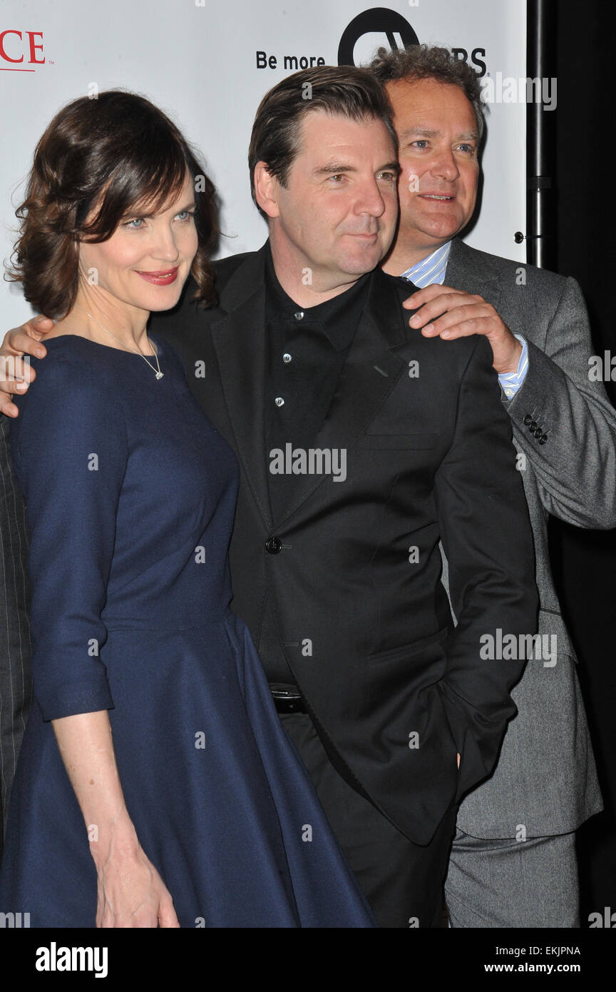 LOS ANGELES, CA - JULY 22, 2012: Elizabeth McGovern & Brendan Coyle & Hugh Bonnevile at photocall for the third series of Downton Abbey at the Beverly Hilton Hotel. Stock Photo