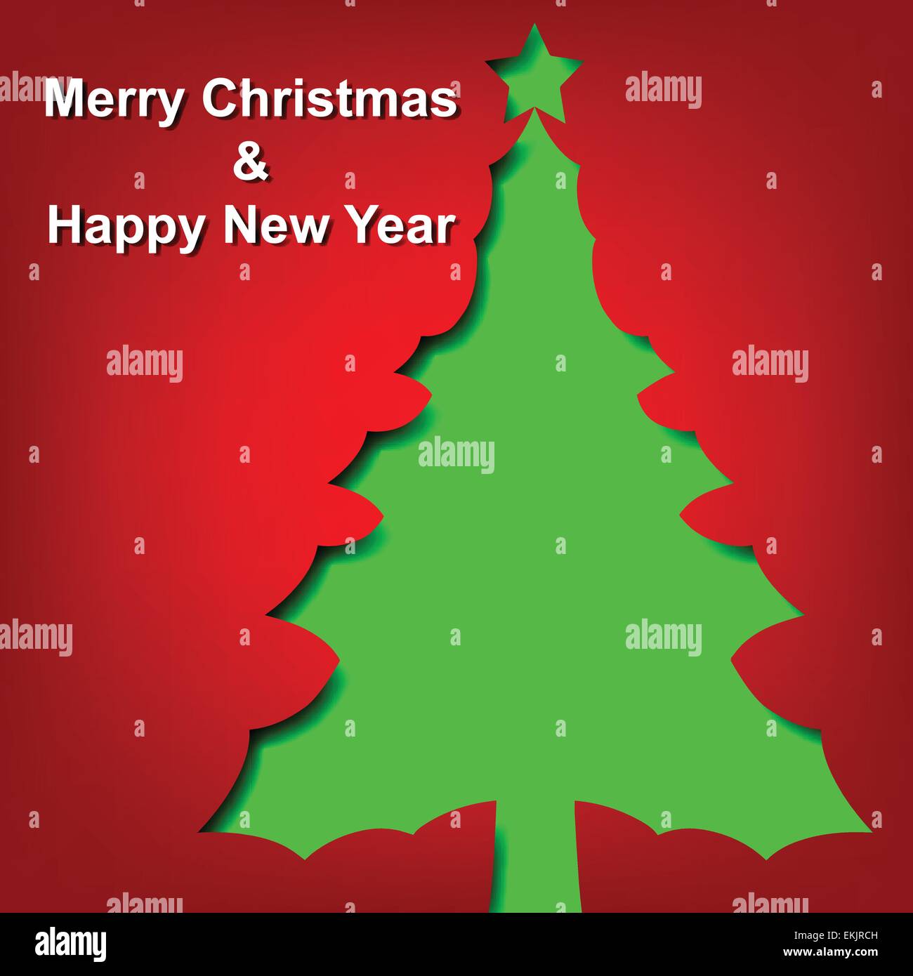 Green Christmas tree cut from paper on red background Stock Vector ...