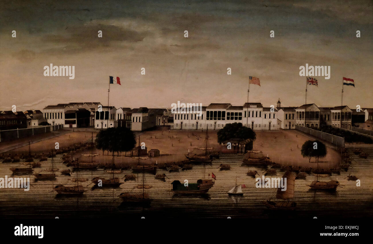 The Foreign Factories - Guangzhou, China circa 1840 Stock Photo