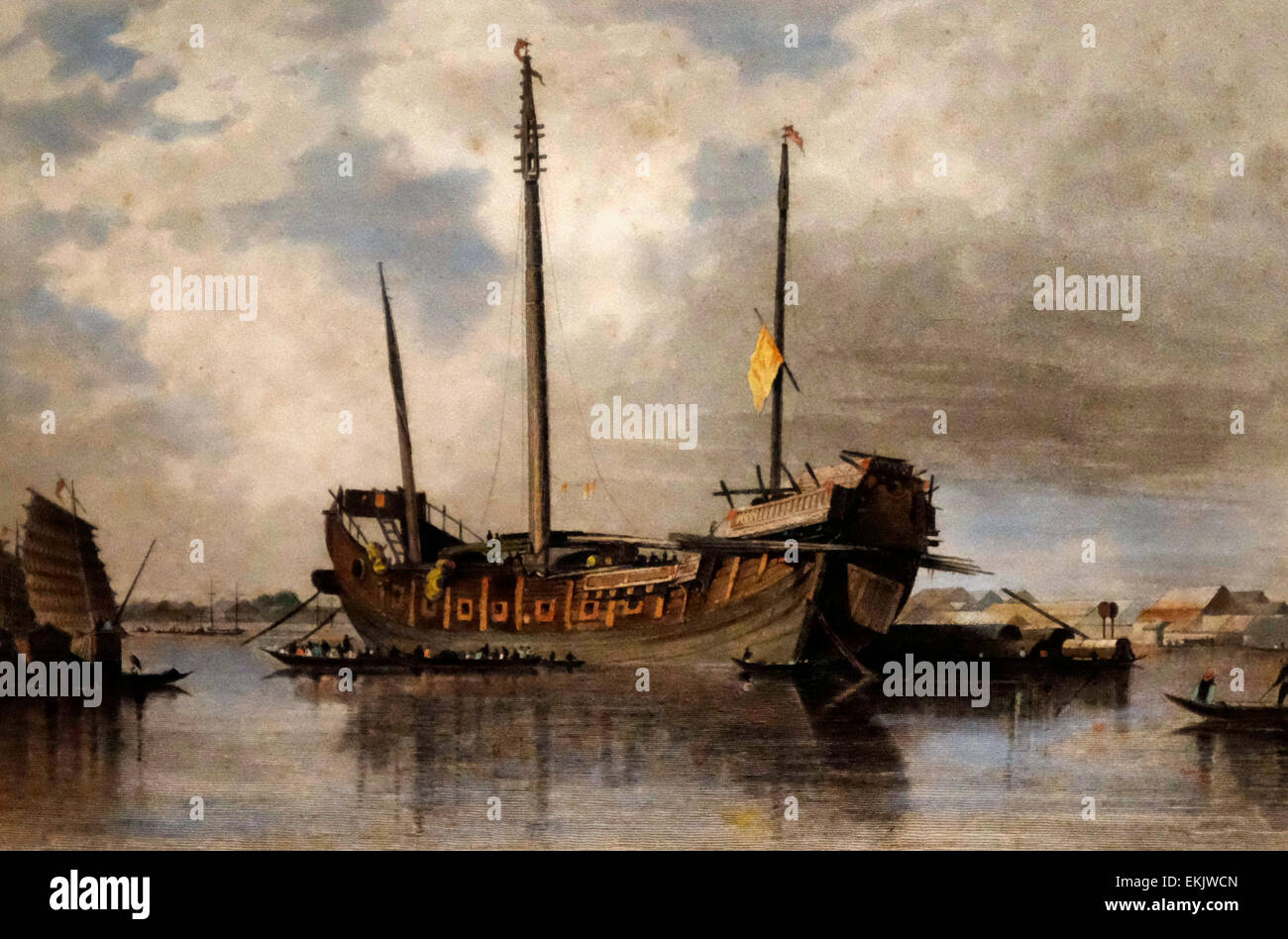 A Chinese Junk on the Canton River, mid 19th century Stock Photo