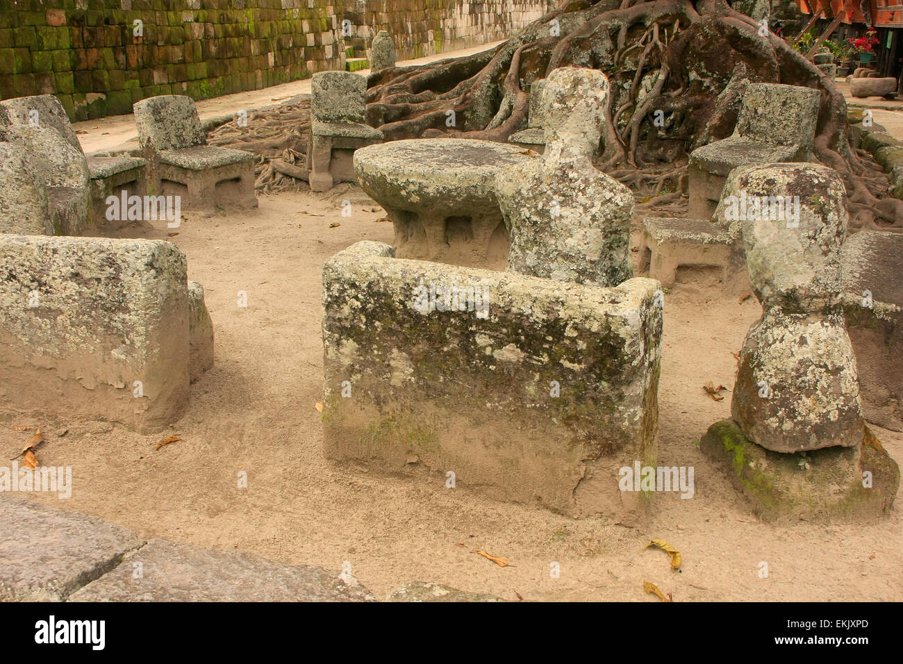 Stone chairs in Ambarita, Samosir island, Sumatra, Indonesia, Southeast Asia Stock Photo