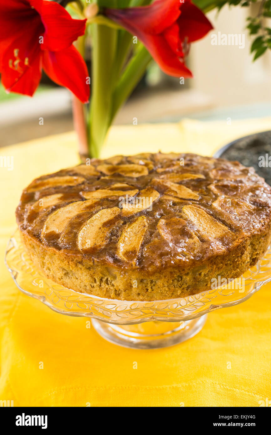 Apple upside down cake with honey and brown sugar perfect for tea-time Stock Photo