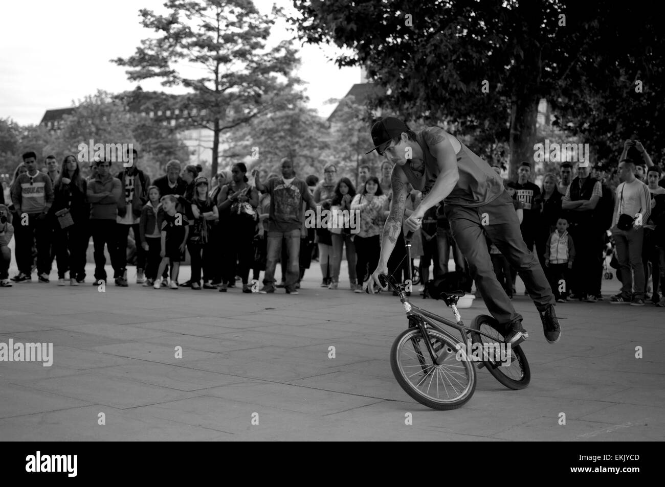 A street performer in London caught during his act Stock Photo Alamy