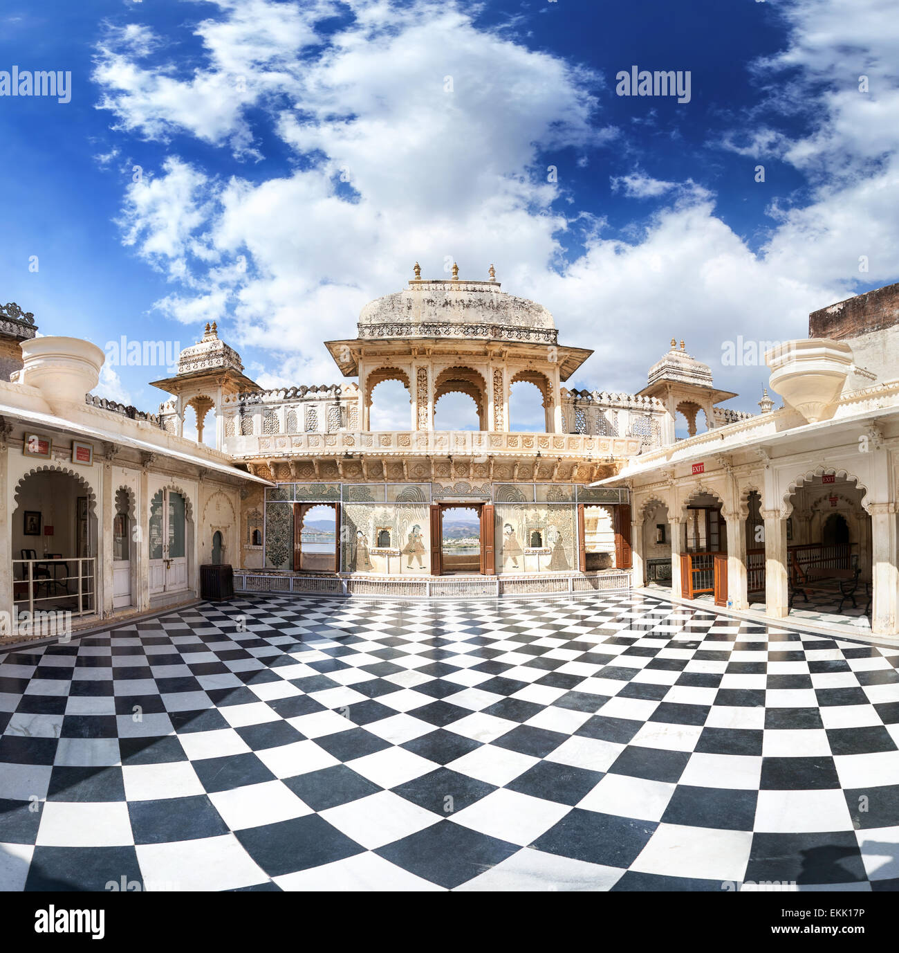 City Palace museum with surreal chess floor in Udaipur, Rajasthan, India Stock Photo