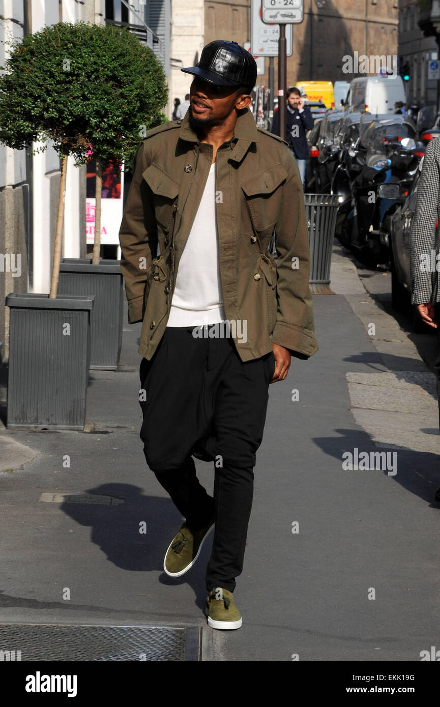 Everton F.C. striker Samuel Eto'o out and about in Milan  Featuring: Samuel Eto'o Where: Milan, Italy When: 06 Oct 2014 Stock Photo