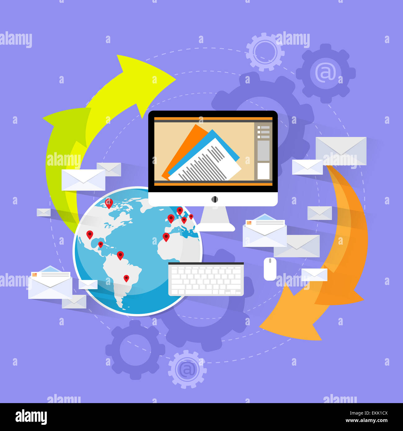 Computer device mail send laptop cloud flat design Stock Photo - Alamy