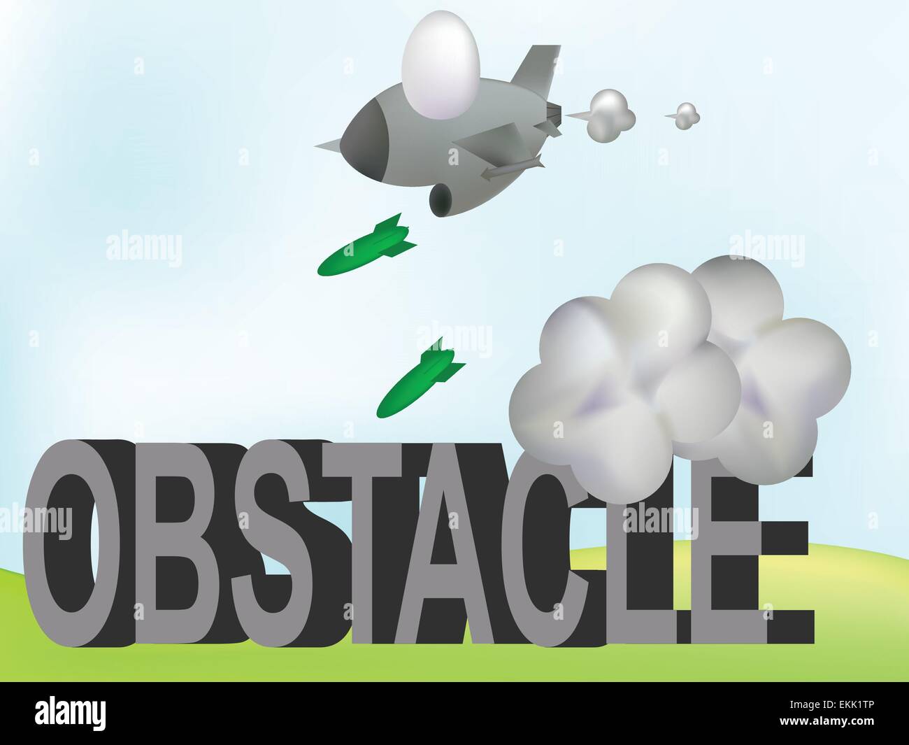 fighter jet drop bomb destroy obstacle Stock Vector