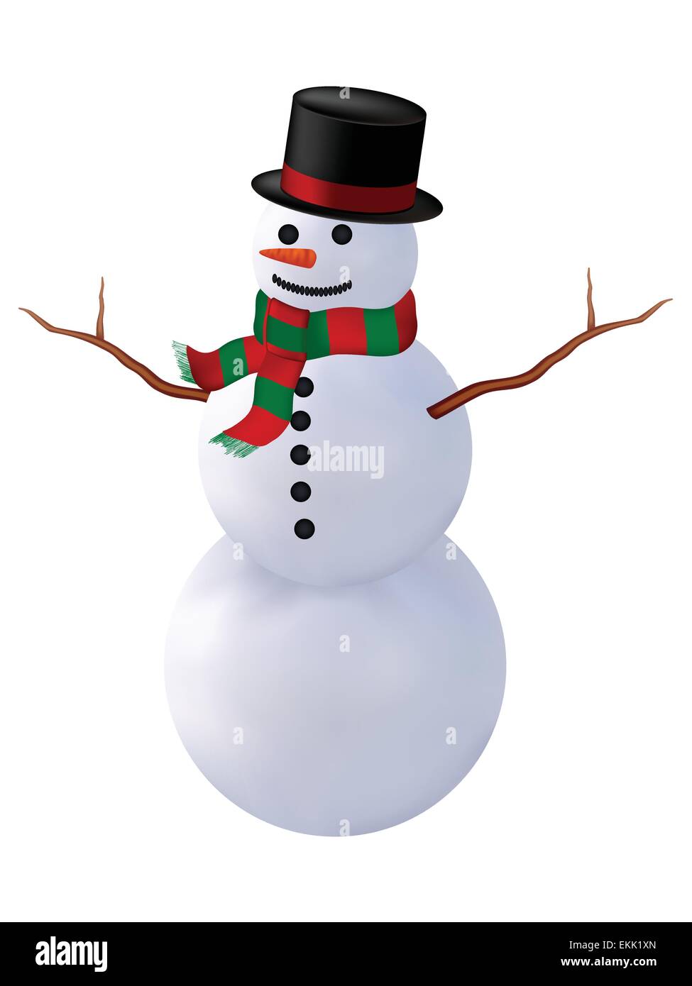 smiling snowman with a red scarf and hat. isolated on a white ...