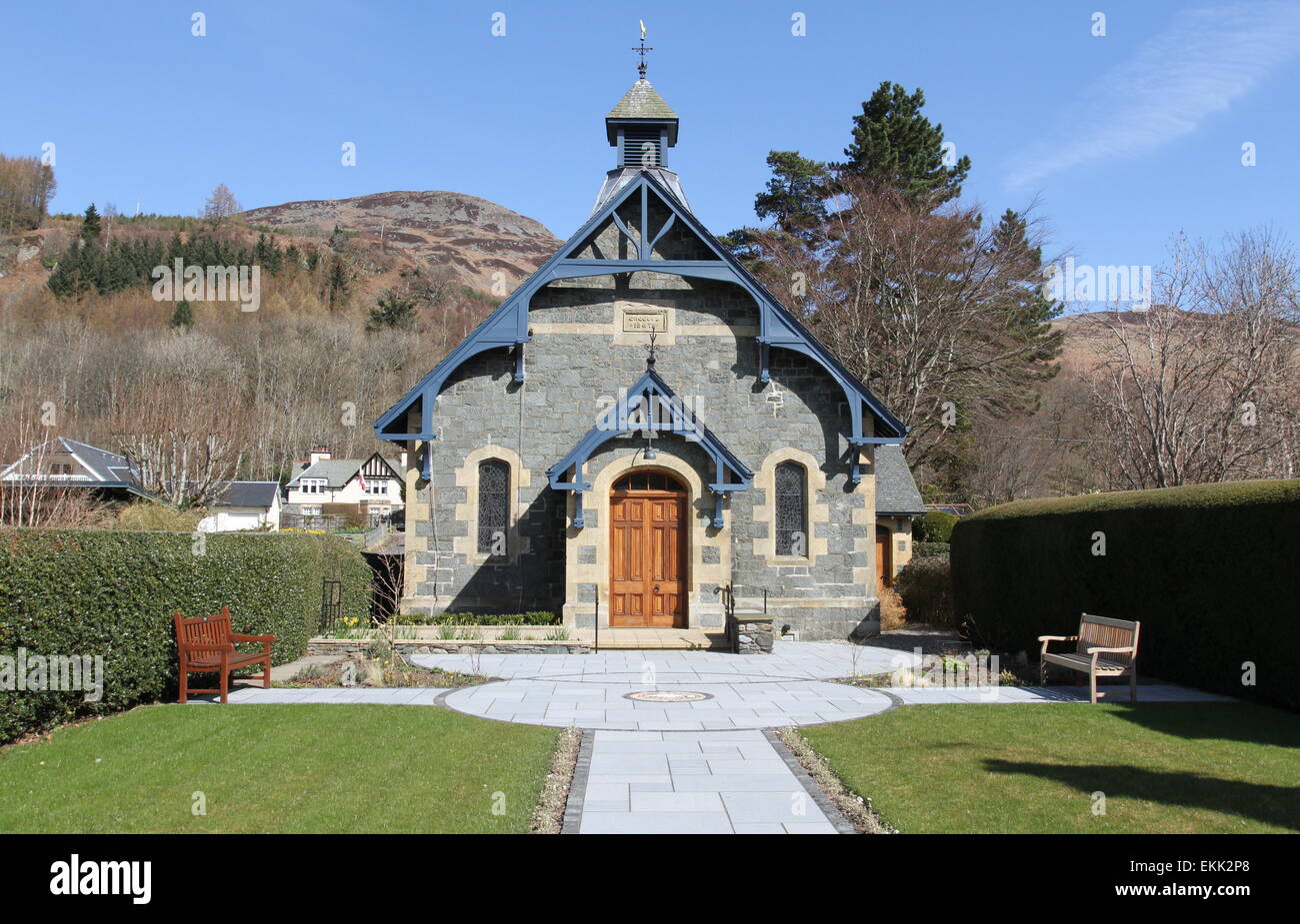 Exterior of Dundurn Parish church St Fillans Scotland April 2015 Stock