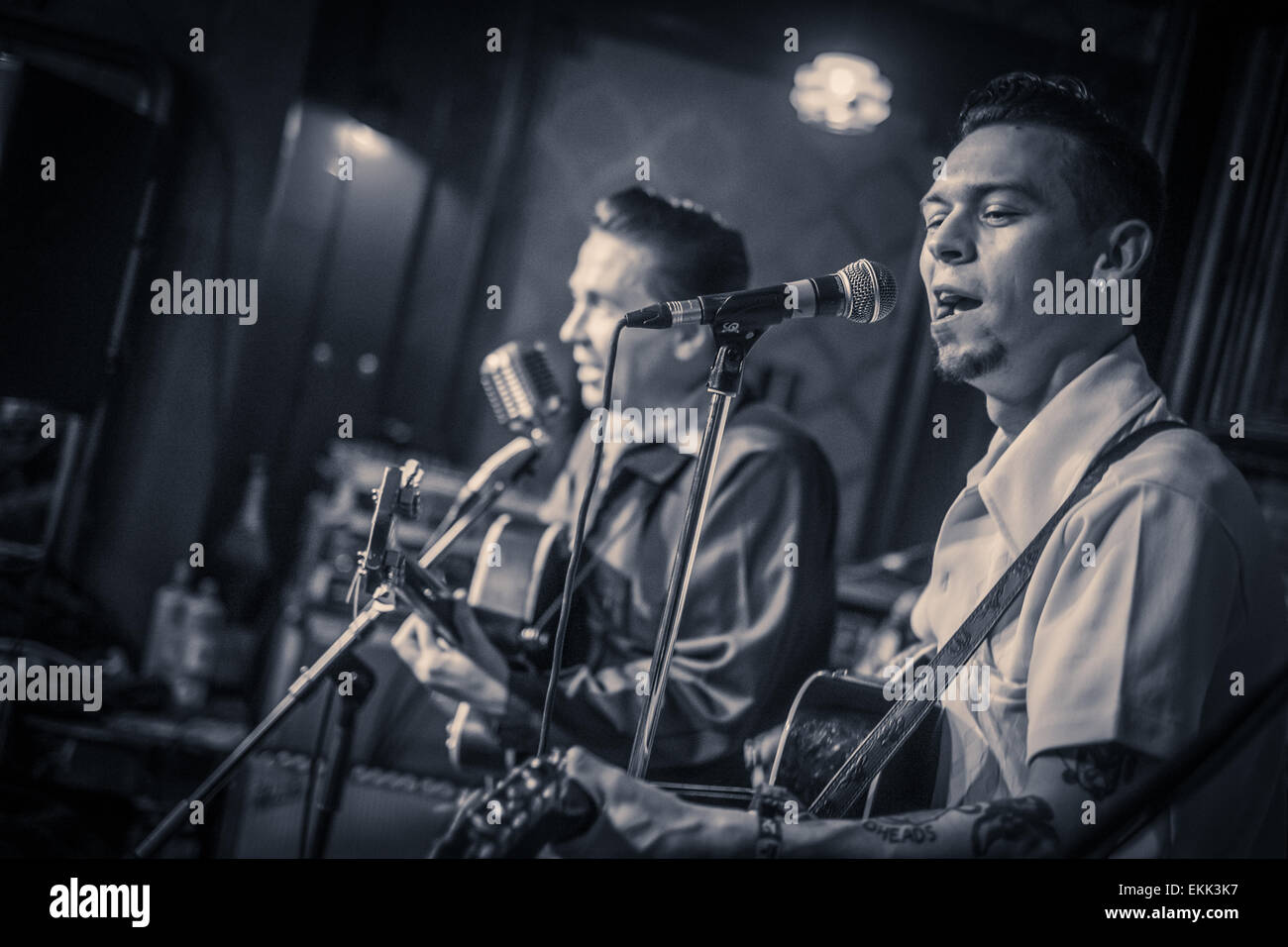 The Wise Guyz, a vintage rockabilly band from the Ukrain, in concert Stock Photo