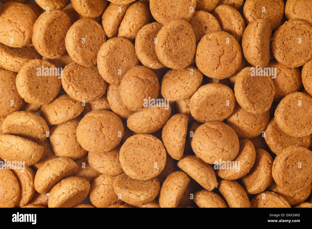 Pile of pepernoten, ginger nuts. A dutch treat for Sinterklaas celebration on 5 december. Event in Holland, Netherlands. Stock Photo
