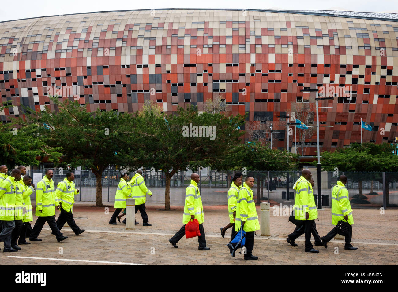 Johannesburg South Africa,Nasrec,FNB Soccer City Stadium,The Calabash,Black man men male,woman female women,security guards,employee worker workers wo Stock Photo