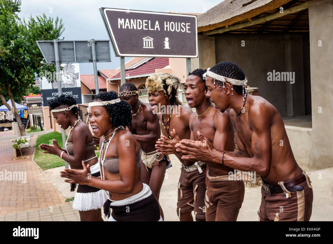 Johannesburg South Africa,Soweto,Vilakazi Street Precinct,Black man men male,woman female women,performers,singing,SAfri150307110 Stock Photo