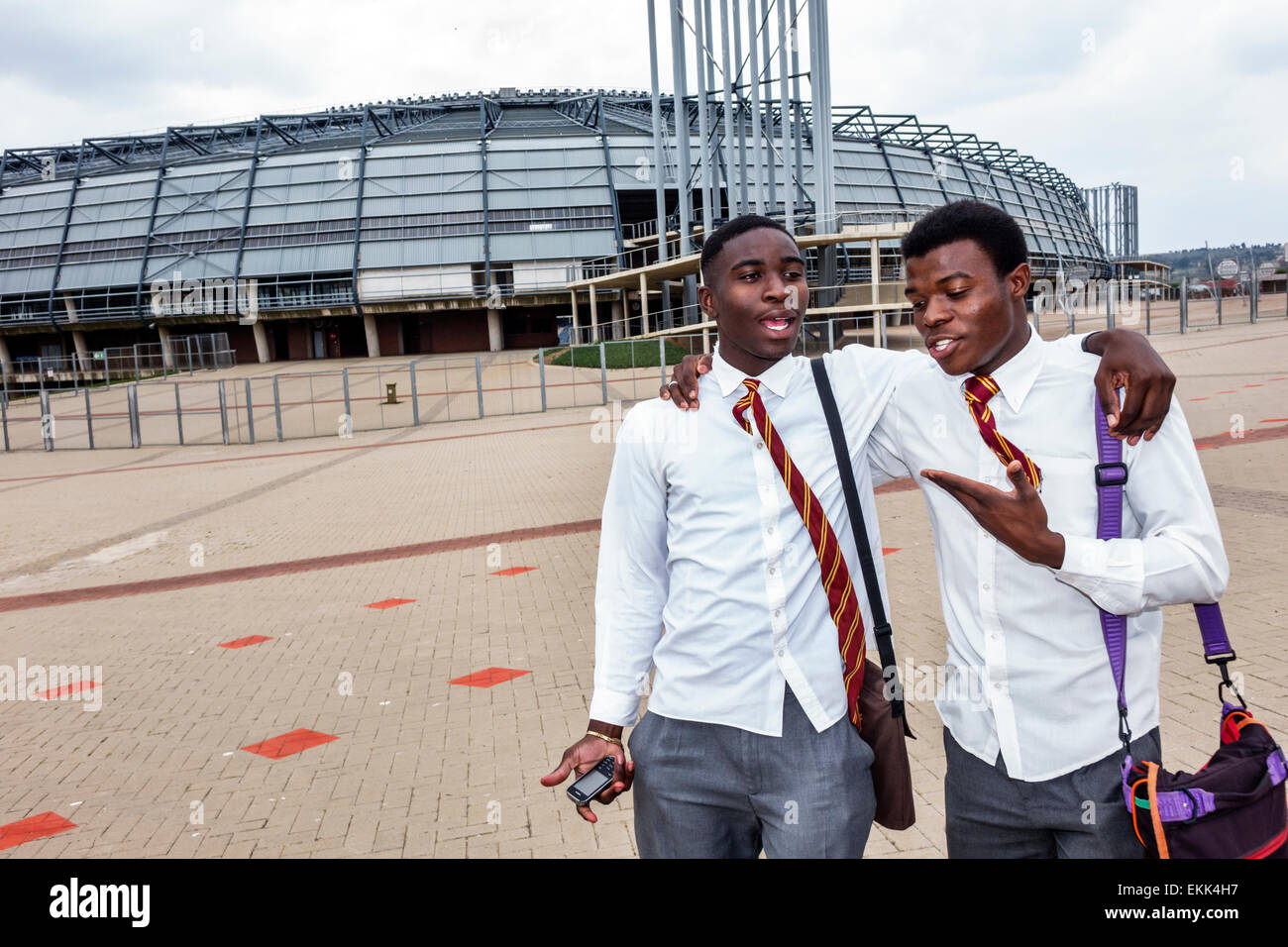 Johannesburg South Africa,Soweto,Lafarge Orlando Stadium,Black teen teens teenager teenagers male boy boys kids children friends,student students talk Stock Photo