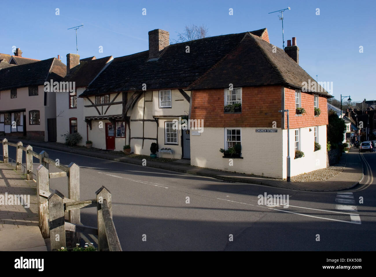 steyning timber framed house slate roof Stock Photo