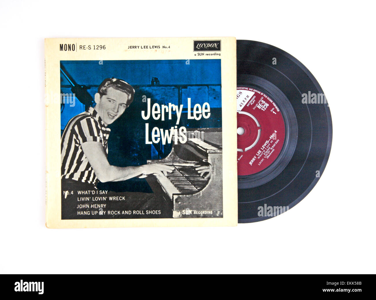 Extended play vinyl record and cover by Jerry Lee Lewis featuring What'd I Say. Stock Photo