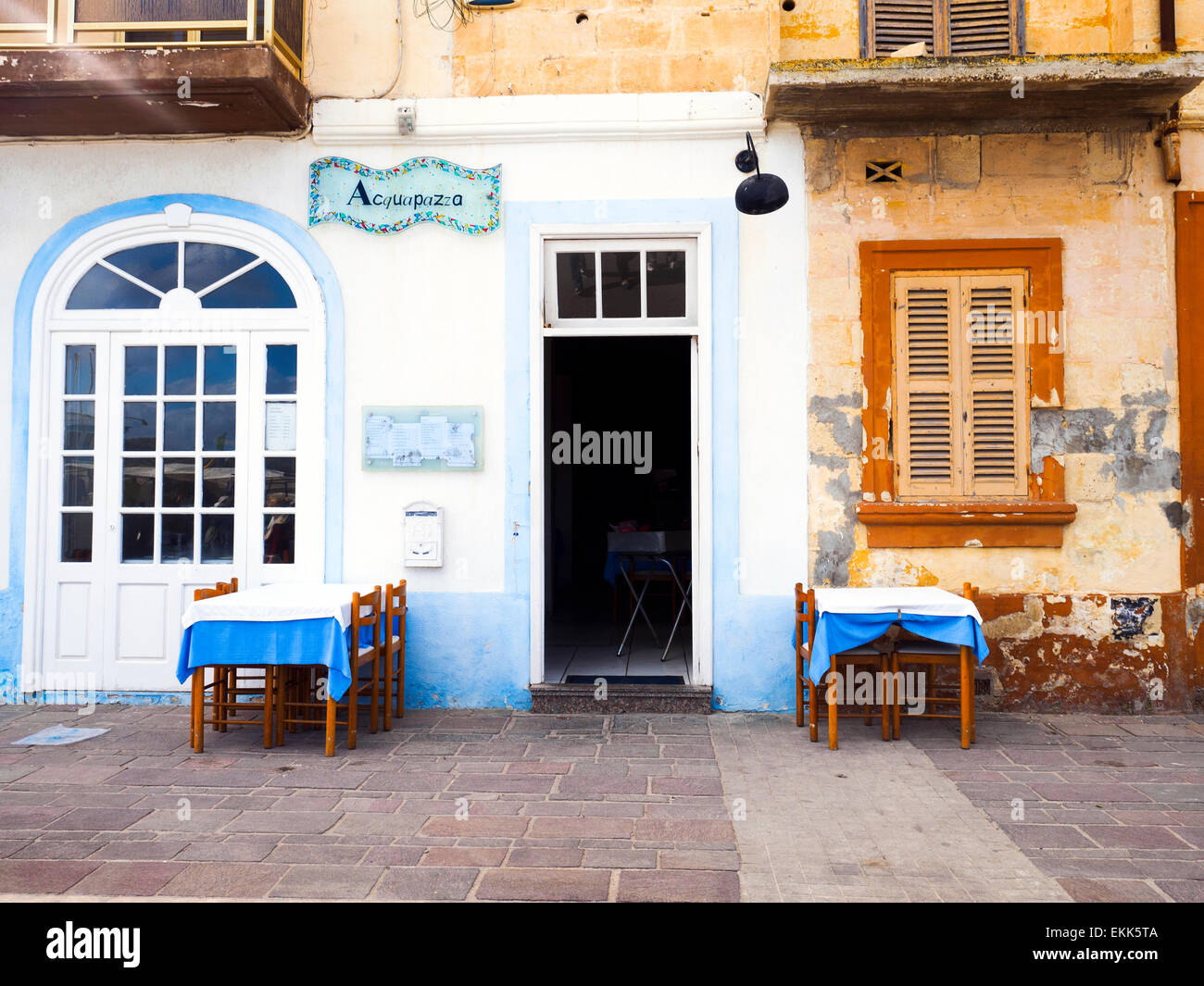 Restaurant Acquapazza - Marsaxlokk, Malta Stock Photo