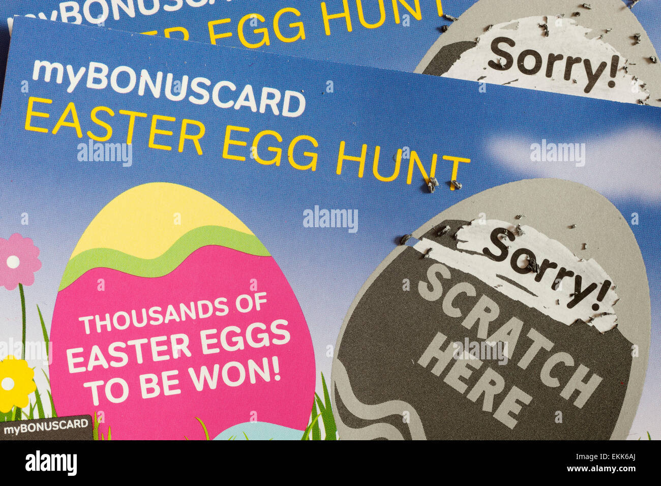 unlucky scratch cards to win an easter egg  is not a winner Stock Photo