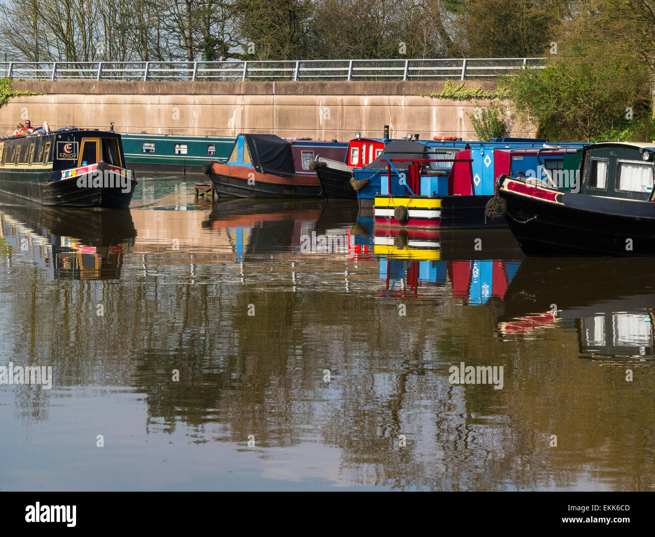 Narrowboats moored on The Shropshire Union Canal at small market town