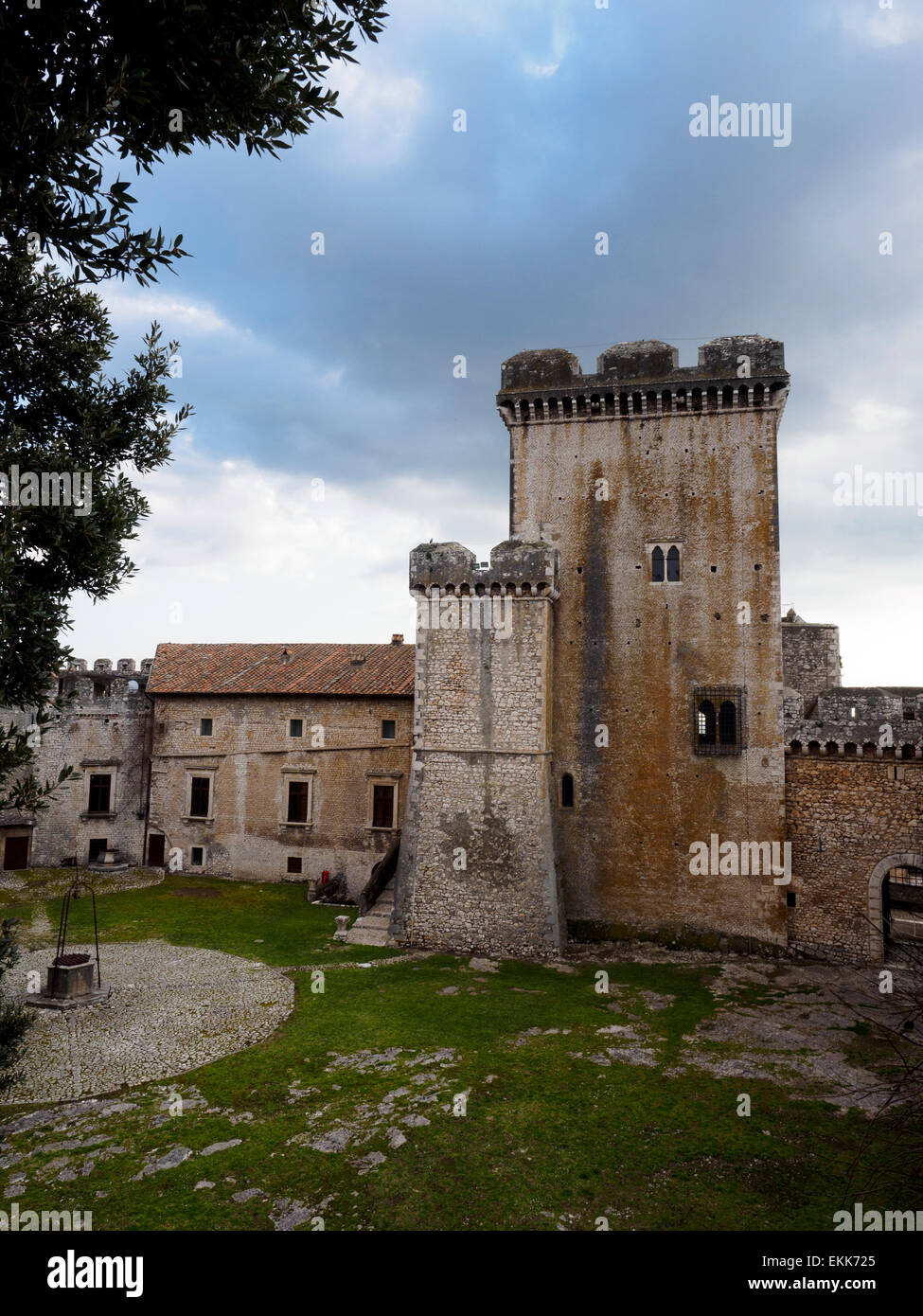Courtyard Caetani castle in the medieval town of Sermoneta - Latina, Italy Stock Photo