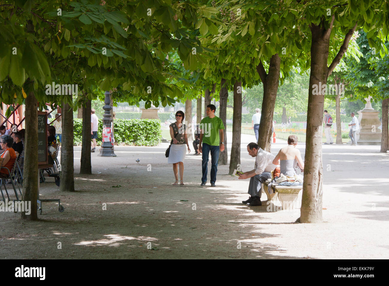 People walking in the garden of Palais des Tuileries Paris France, in Spring. Stock Photo