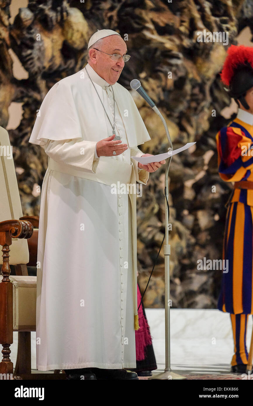 Vatican City. 11th Apr, 2015. Vatican City Pope Francis 11th April 2015 Nervi Hall Meeting with the trainers of Consecrated Life Credit:  Realy Easy Star/Alamy Live News Stock Photo
