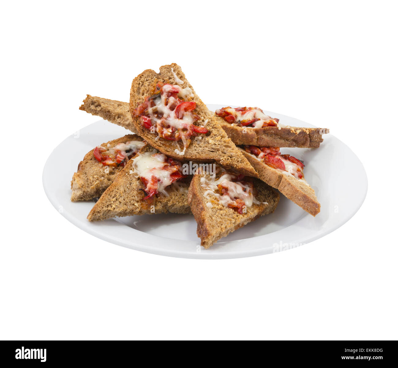 Garlic toast with hot peppers on an isolated background Stock Photo