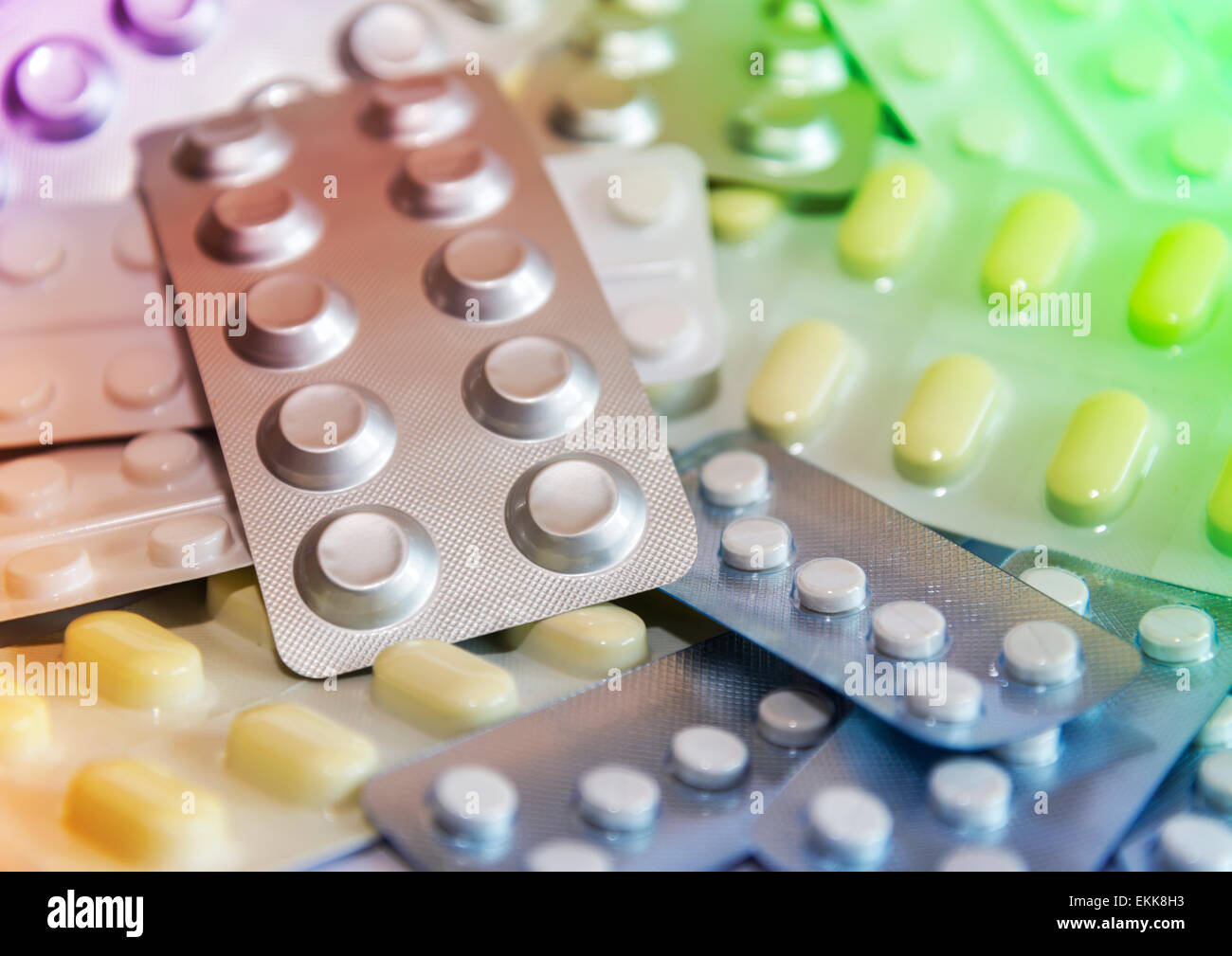 A pile of different medications in blister packs with selective focus Stock Photo Alamy