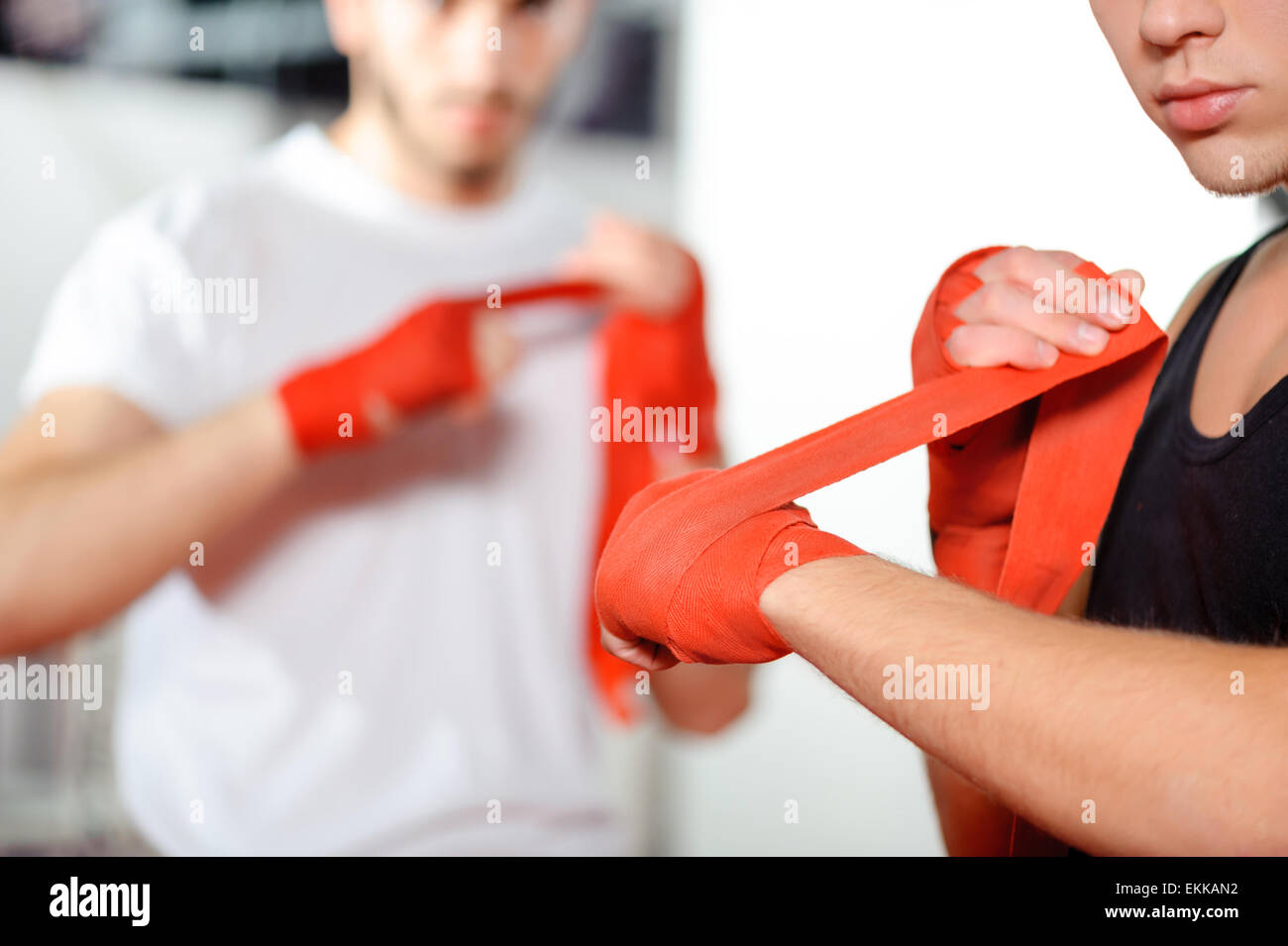 Boxers bind their bandages Stock Photo Alamy