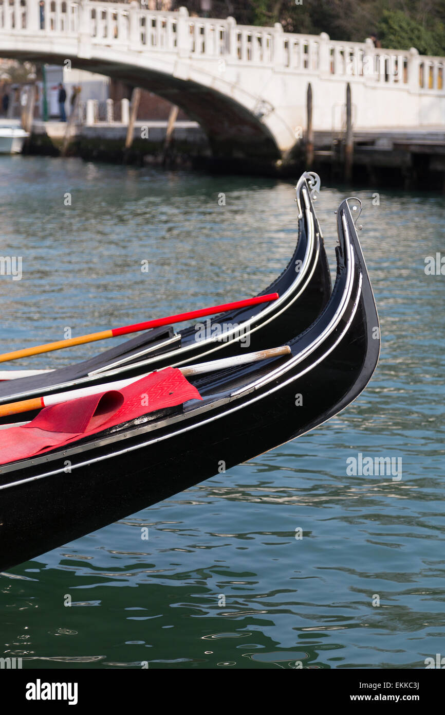 A closeup to the rear of some Gondola Boats Stock Photo Alamy