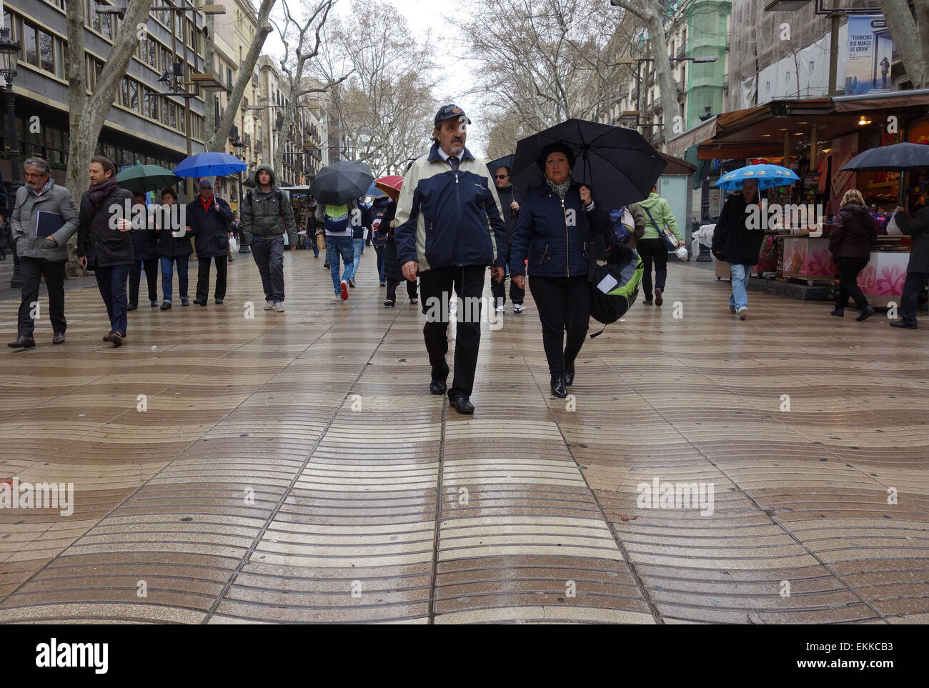 People with umbrellas on rainy day in Barcelona Stock Photo Alamy