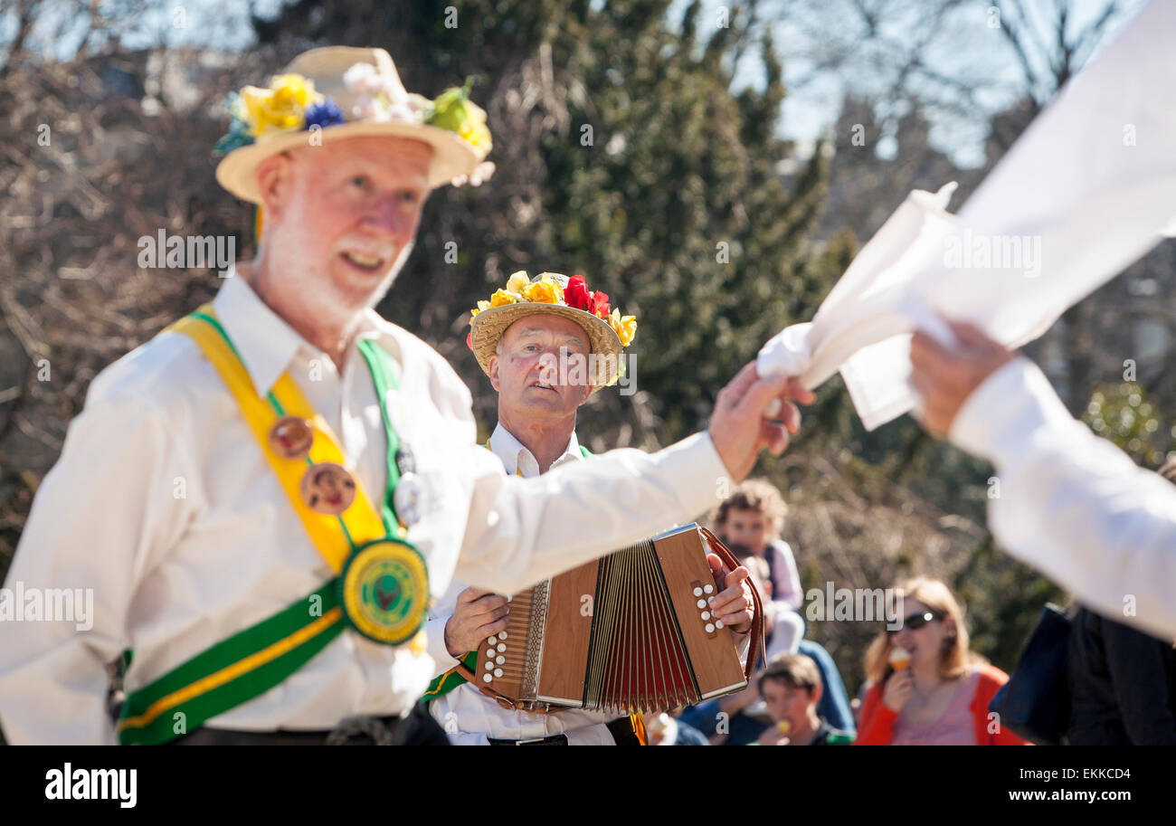 The ChapelenleFrith Morris Men perform their Morris Dance outside
