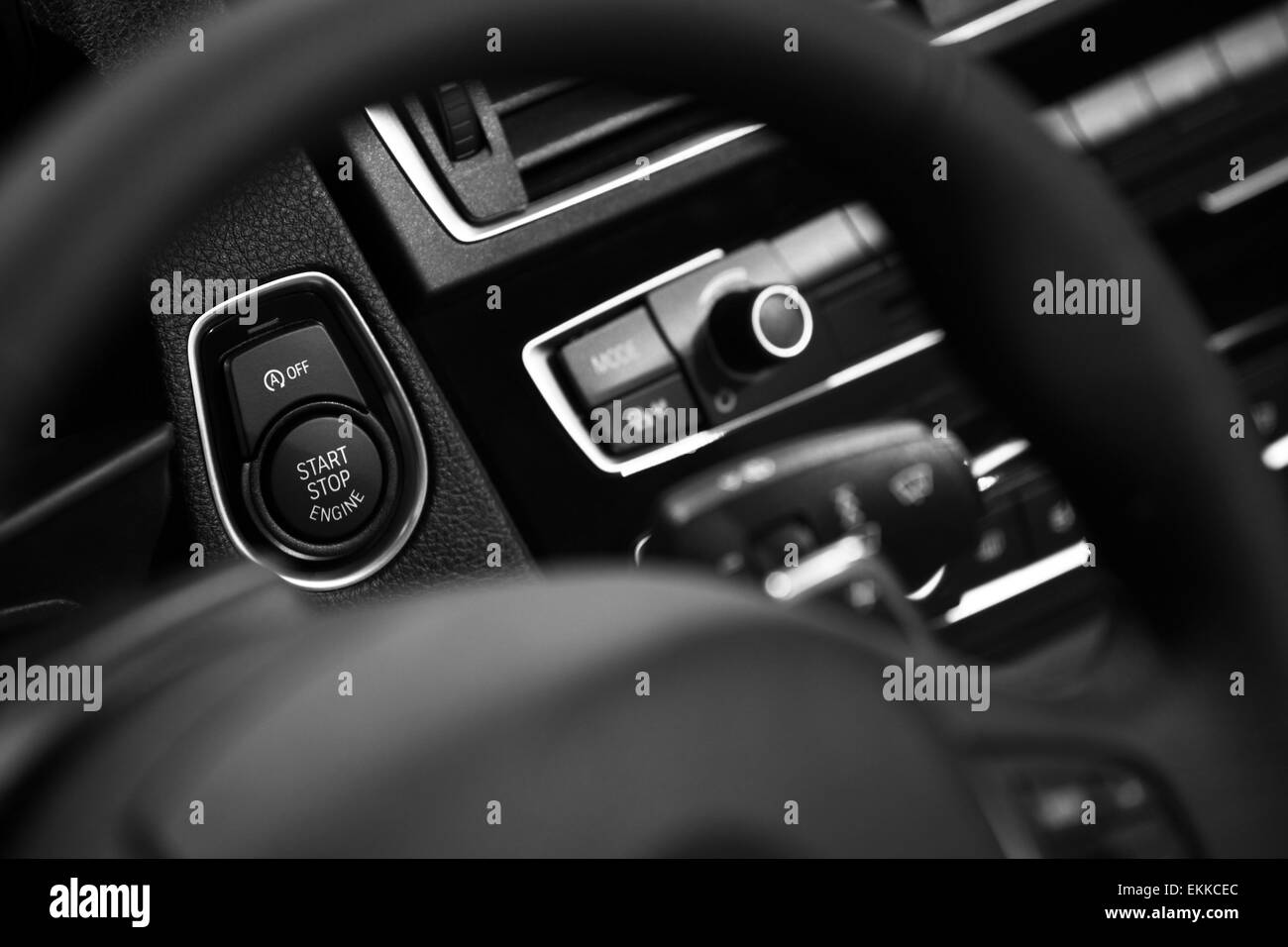 Detail on a black start button in a car Stock Photo Alamy