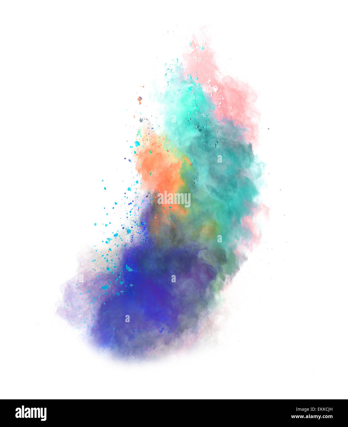 Launched colorful powder, isolated on white background Stock Photo - Alamy