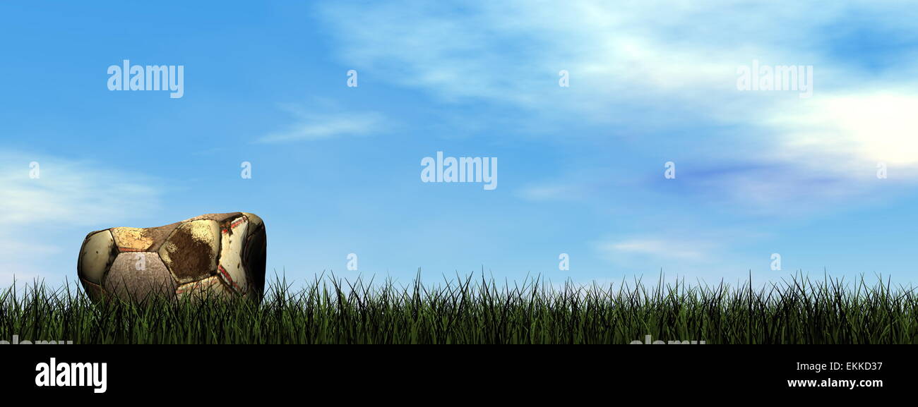 Burst dirty soccer ball on the grass 3D render Stock Photo Alamy