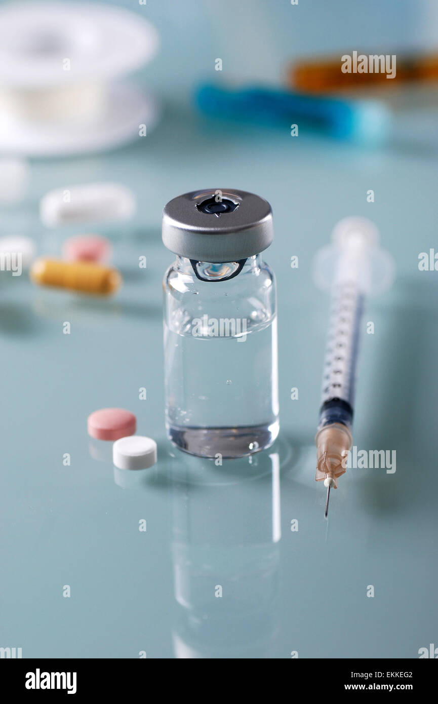 insulin vial with the syringe on the table Stock Photo Alamy
