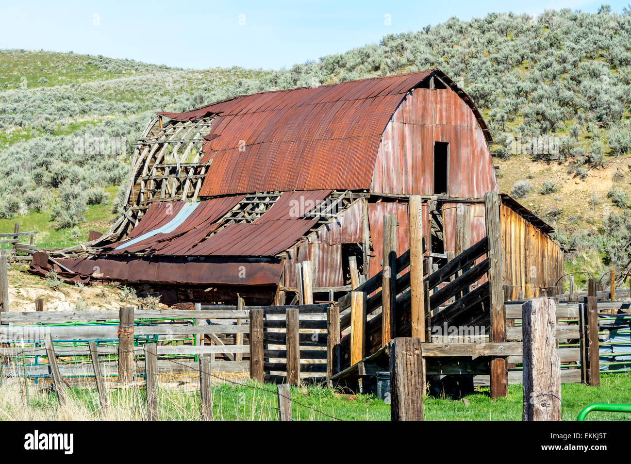 Idaho old rusted barn and corral Stock Photo